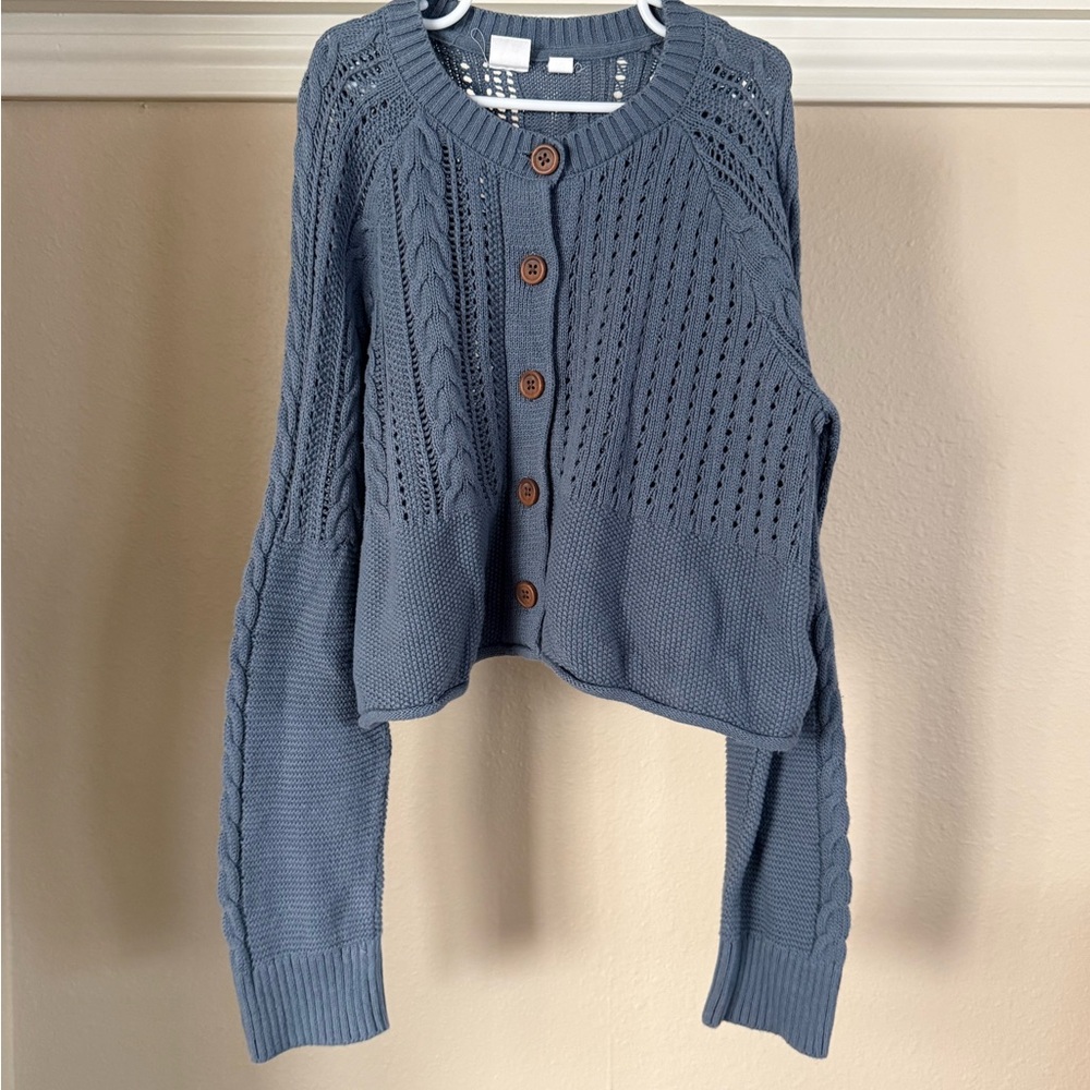 Girls Gap Kids Blue Cable Knit Cardigan Sweater